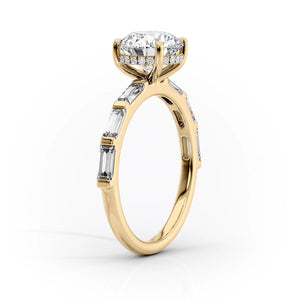 The Hailey Set  With A 3.5 Carat E. Cushion 14K Yellow Gold Moissanite