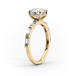 The Hailey Set  With A 3 Carat Cushion 18K Yellow Gold Moissanite