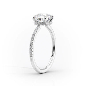The Aline Set  With A 3 Carat E. Cushion 18K White Gold Moissanite
