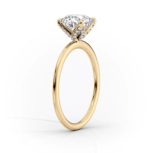 The Pave Petal Kamellie Set With A 1.5 Carat Round 14K Yellow Gold Lab Diamond