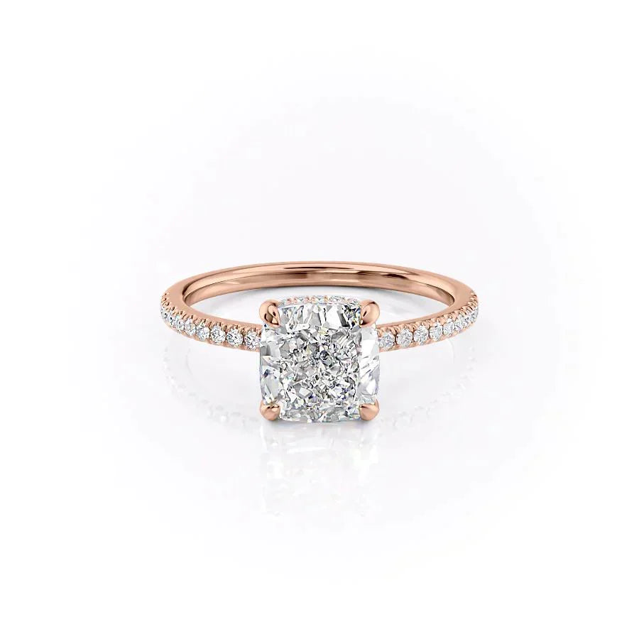 The Aline Set With A 1 Carat Cushion 14K Rose Gold Lab Diamond