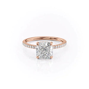 The Aline Set With A 1 Carat Cushion 14K Rose Gold Lab Diamond