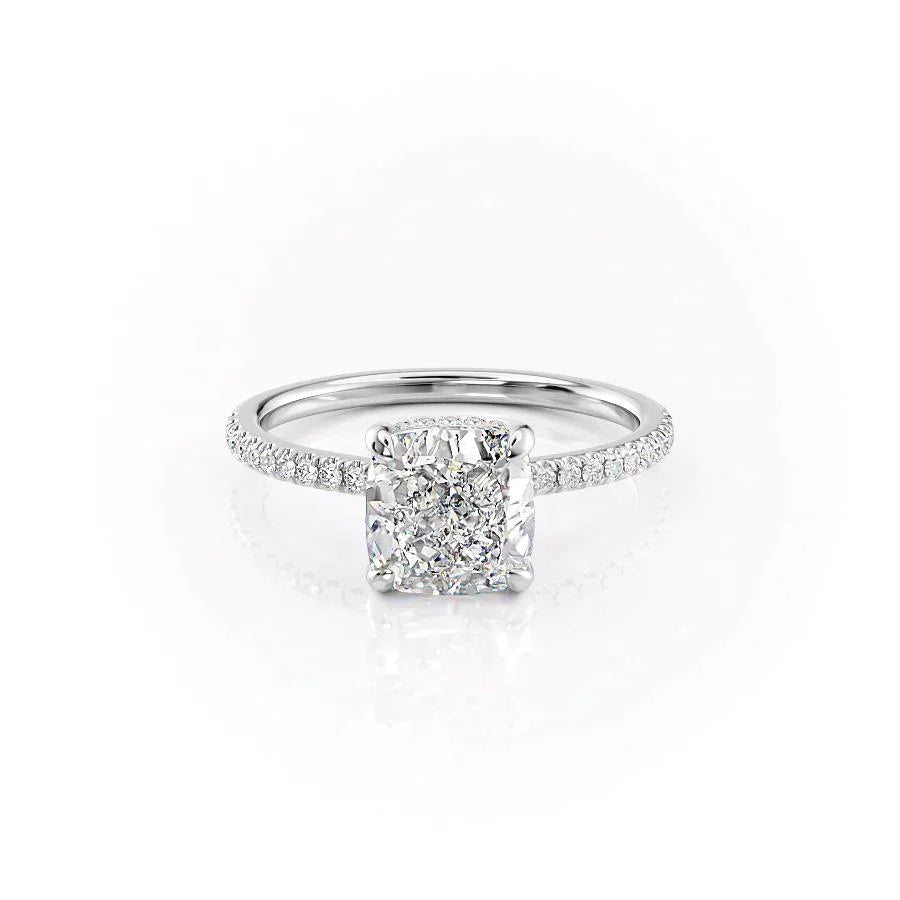 The Aline Set With A 1 Carat Cushion 18K White Gold Lab Diamond