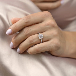 The Aline Set With A 1 Carat Cushion 18K White Gold Lab Diamond