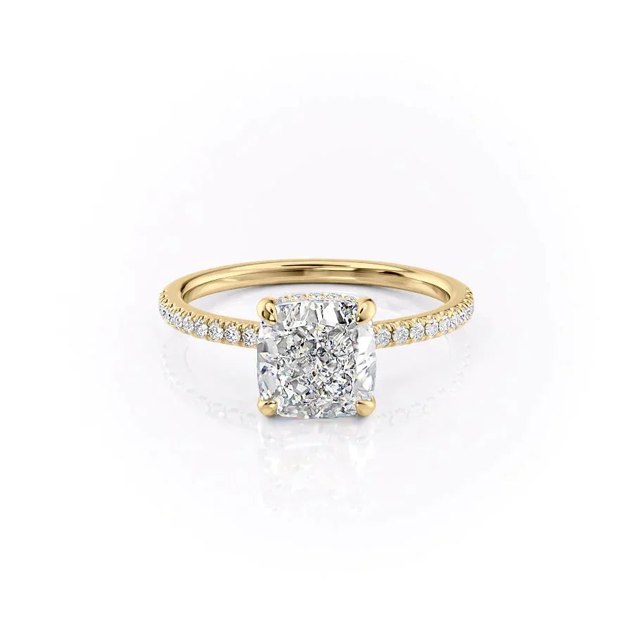 The Aline Set With A 1 Carat Cushion 18K Yellow Gold Lab Diamond
