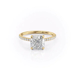 The Aline Set With A 2.5 Carat Cushion 14K Yellow Gold Lab Diamond