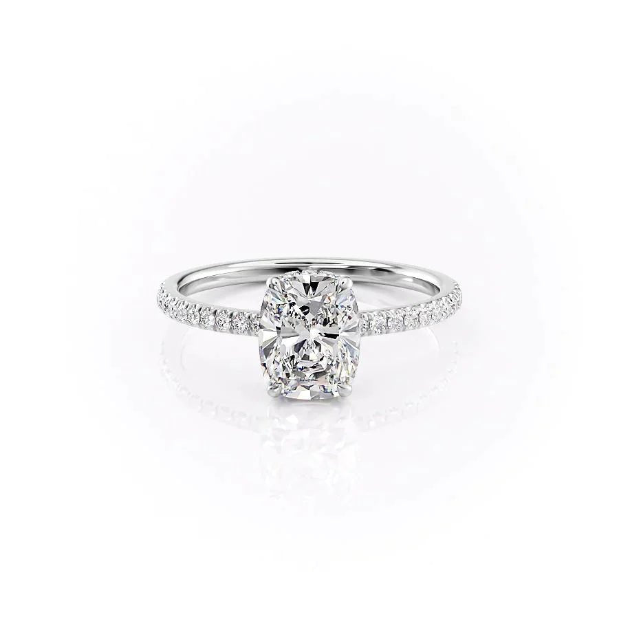 The Aline Set  With A 3 Carat E. Cushion 18K White Gold Moissanite