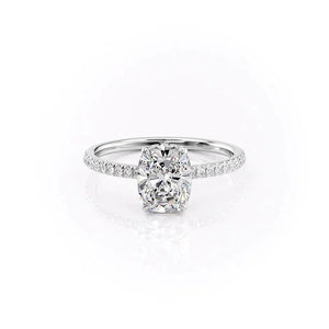 The Aline Set  With A 3 Carat E. Cushion 18K White Gold Moissanite