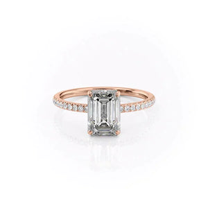 The Aline Set  With A 2 Carat Emerald 14K Rose Gold Moissanite
