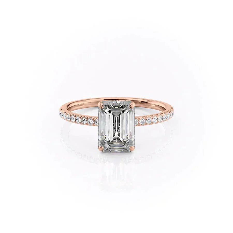 The Aline Set  With A 3 Carat Emerald 14K Rose Gold Moissanite