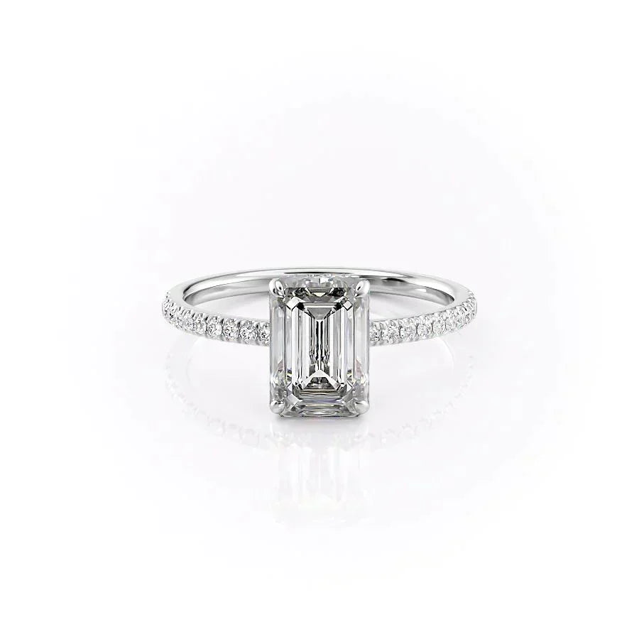The Aline Set With A 2.5 Carat Emerald 18K White Gold Lab Diamond