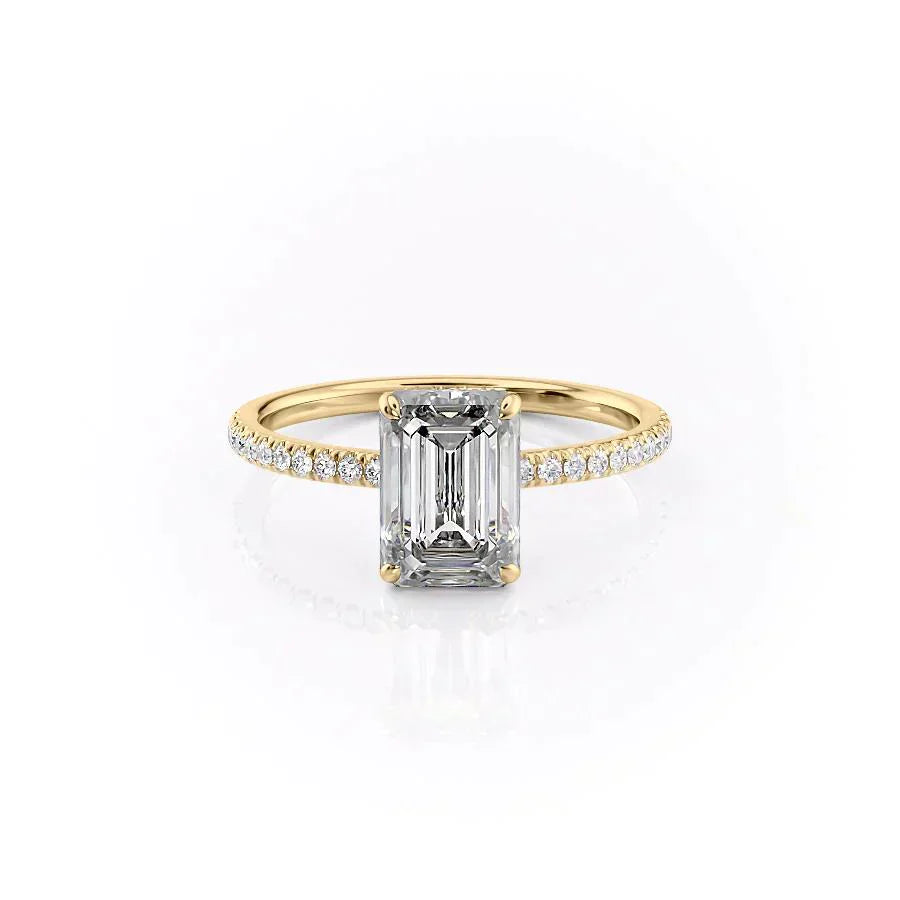 The Aline Set With A 1 Carat Emerald 14K Yellow Gold Lab Diamond
