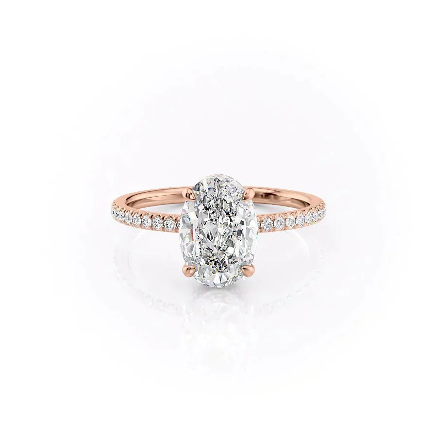The Aline Set  With A 1.5 Carat Oval 14K Rose Gold Moissanite
