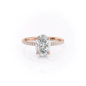 The Aline Set With A 1 Carat Oval 14K Rose Gold Lab Diamond