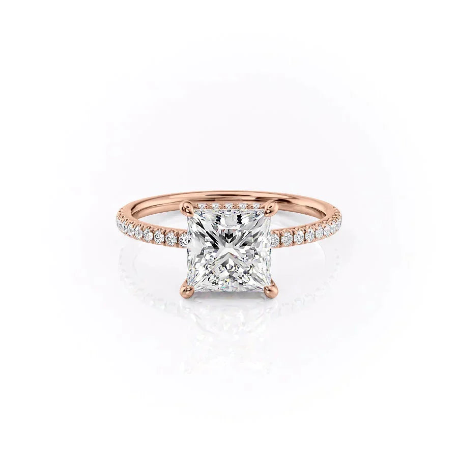The Aline Set  With A 3 Carat Princess 14K Rose Gold Moissanite