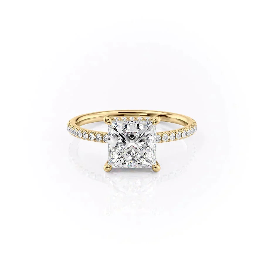 The Aline Set  With A 1 Carat Princess 18K Yellow Gold Moissanite