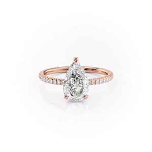 The Aline Set  With A 2 Carat Pear 14K Rose Gold Moissanite