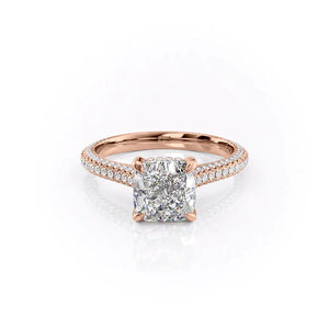The Rachel Set With A 1.5 Carat Cushion 14K Rose Gold Lab Diamond
