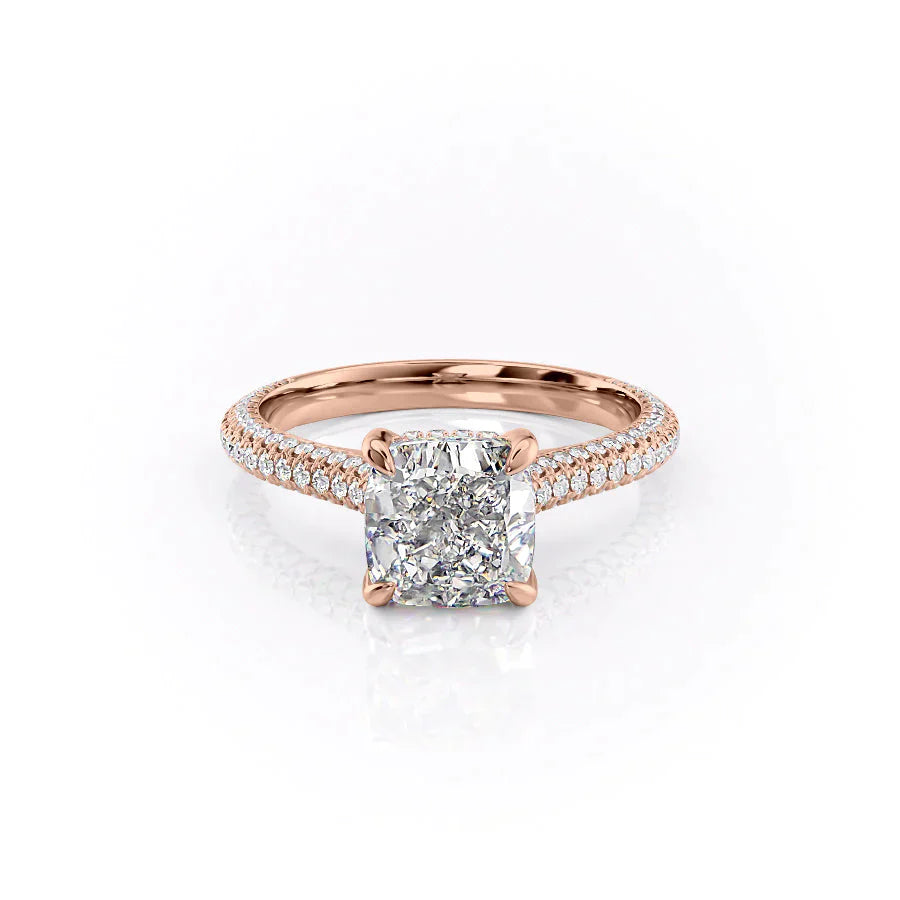 The Rachel Set With A 2.5 Carat Cushion 14K Rose Gold Lab Diamond