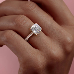 The Rachel Set With A 1 Carat Cushion 14K Rose Gold Lab Diamond