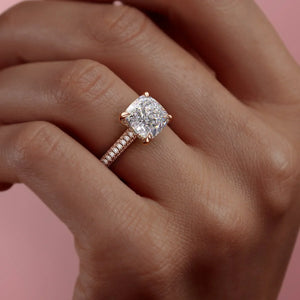 The Rachel Set With A 1 Carat Cushion 14K Rose Gold Lab Diamond