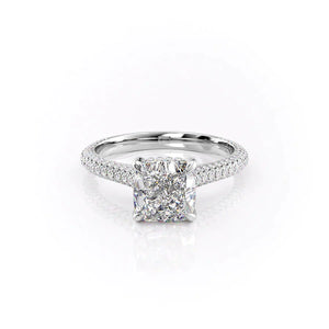 The Rachel Set With A 1.5 Carat Cushion 14K White Gold Lab Diamond