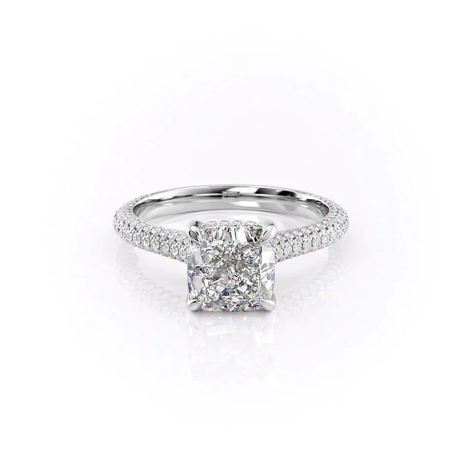 The Rachel Set With A 2 Carat Cushion 14K White Gold Lab Diamond
