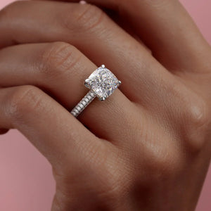 The Rachel Set With A 2 Carat Cushion 18K White Gold Lab Diamond