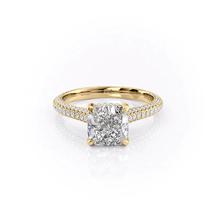 The Rachel Set  With A 1.5 Carat Cushion 14K Yellow Gold Moissanite