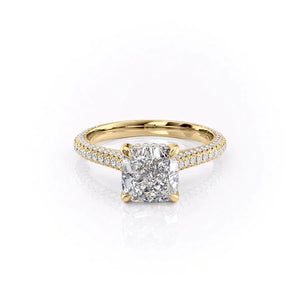 The Rachel Set With A 1 Carat Cushion 18K Yellow Gold Lab Diamond