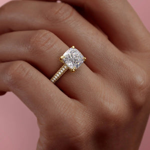 The Rachel Set With A 1 Carat Cushion 18K Yellow Gold Lab Diamond