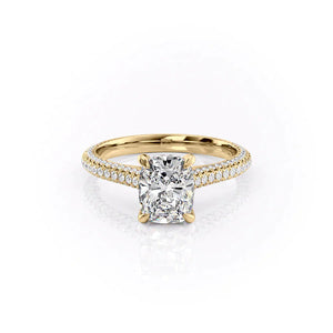 The Rachel Set With A 1.5 Carat E. Cushion 14K Yellow Gold Lab Diamond