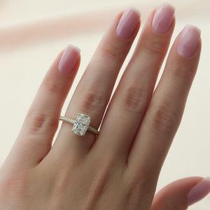 The Rachel Set With A 1.5 Carat E. Cushion 14K Yellow Gold Lab Diamond