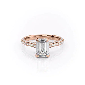 The Rachel Set  With A 2.5 Carat Emerald 14K Rose Gold Moissanite
