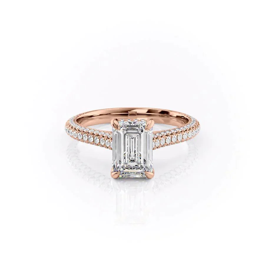 The Rachel Set With A 1.5 Carat Emerald 14K Rose Gold Lab Diamond