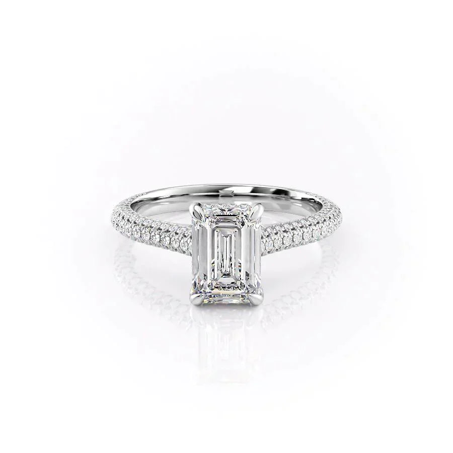 The Rachel Set With A 1.5 Carat Emerald 14K White Gold Lab Diamond