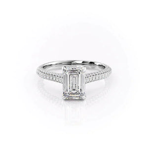 The Rachel Set  With A 3 Carat Emerald 14K White Gold Moissanite