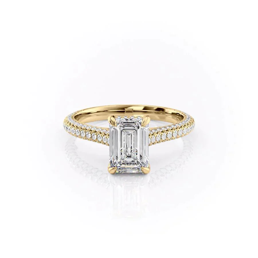 The Rachel Set With A 1 Carat Emerald 14K Yellow Gold Lab Diamond