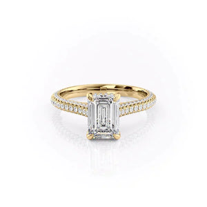 The Rachel Set  With A 3 Carat Emerald 18K Yellow Gold Moissanite