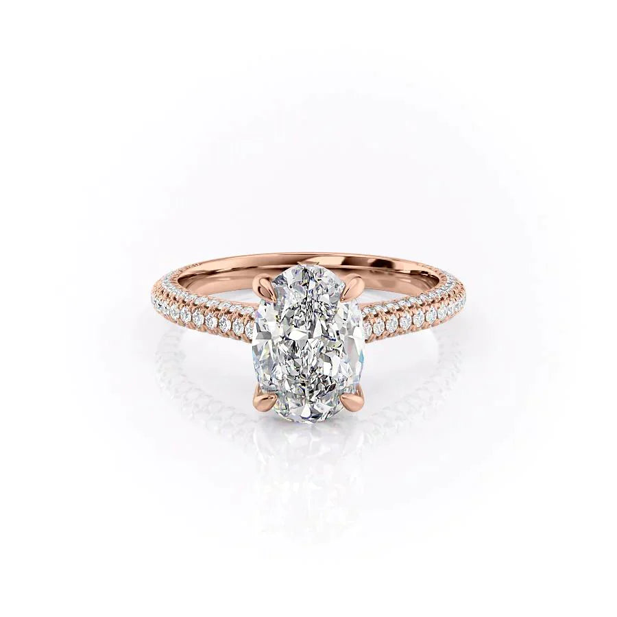The Rachel Set  With A 3 Carat Oval 14K Rose Gold Moissanite