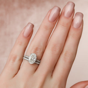 The Rachel Set With A 1 Carat Oval 18K White Gold Lab Diamond