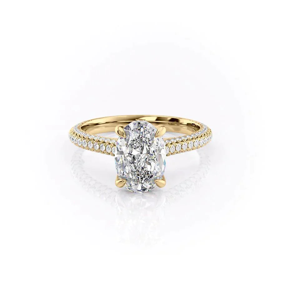 The Rachel Set With A 2 Carat Oval 14K Yellow Gold Lab Diamond