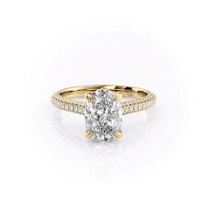 The Rachel Set With A 2 Carat Oval 14K Yellow Gold Lab Diamond