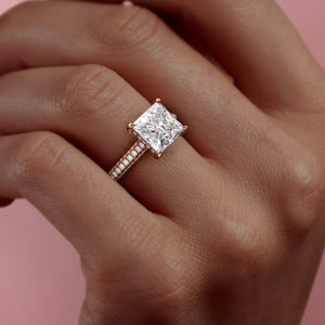 The Rachel Set With A 1 Carat Princess 14K Rose Gold Lab Diamond