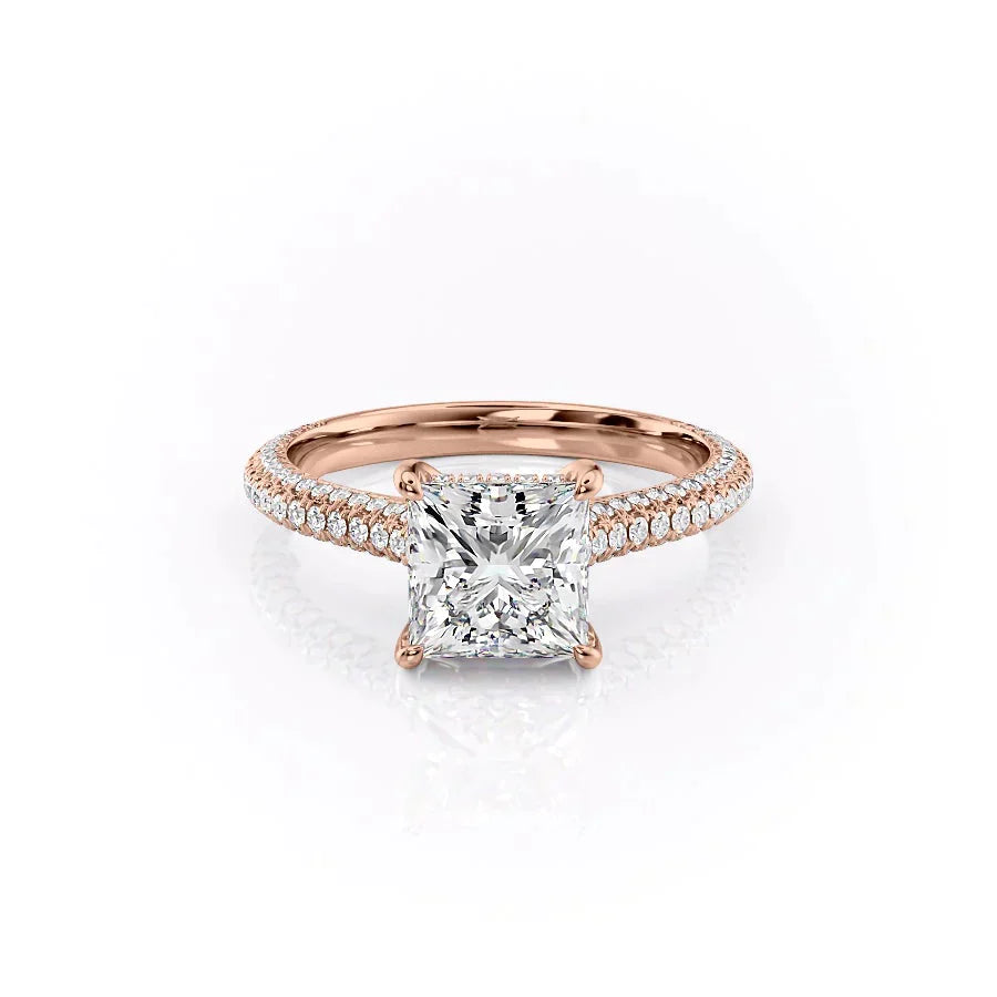 The Rachel Set  With A 3 Carat Princess 14K Rose Gold Moissanite