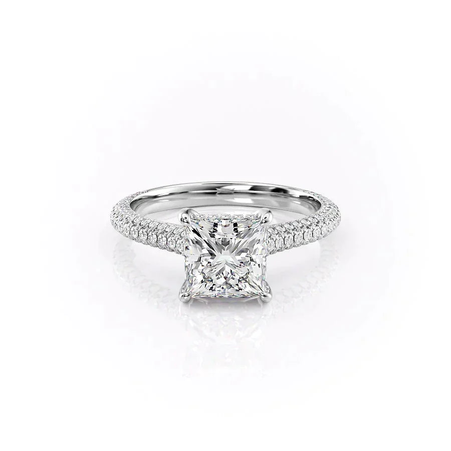 The Rachel Set  With A 3 Carat Princess 14K White Gold Moissanite