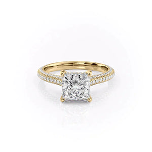The Rachel Set With A 2 Carat Princess 18K Yellow Gold Lab Diamond