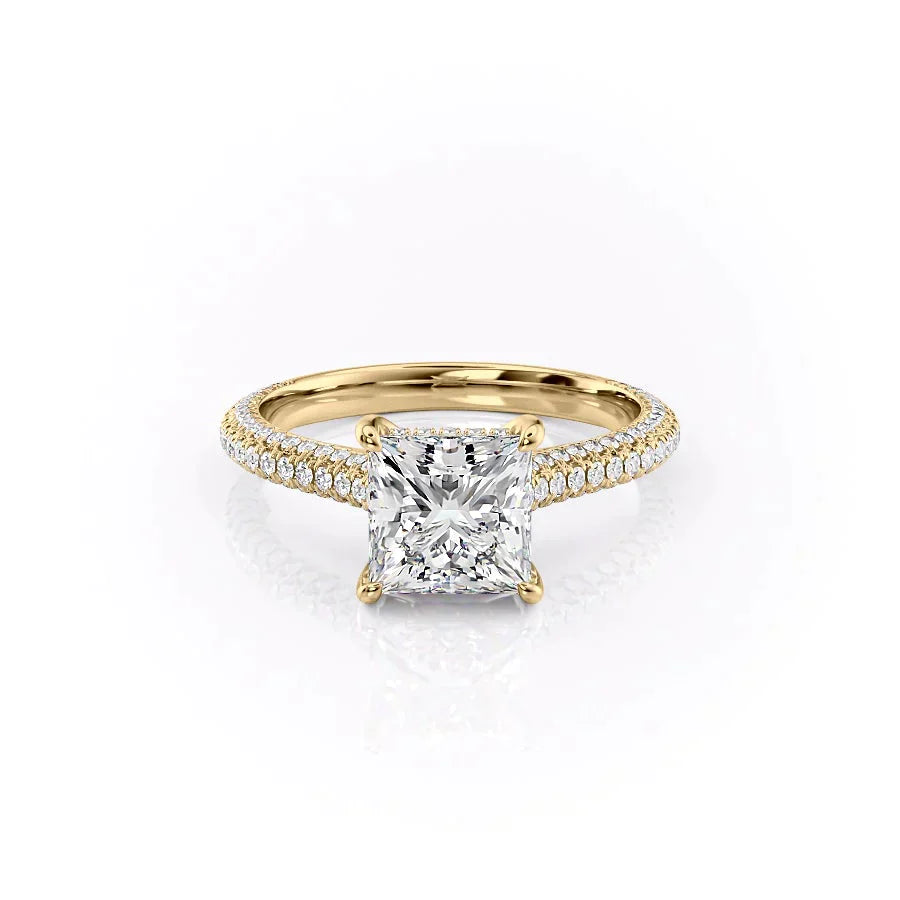 The Rachel Set  With A 3 Carat Princess 18K Yellow Gold Moissanite