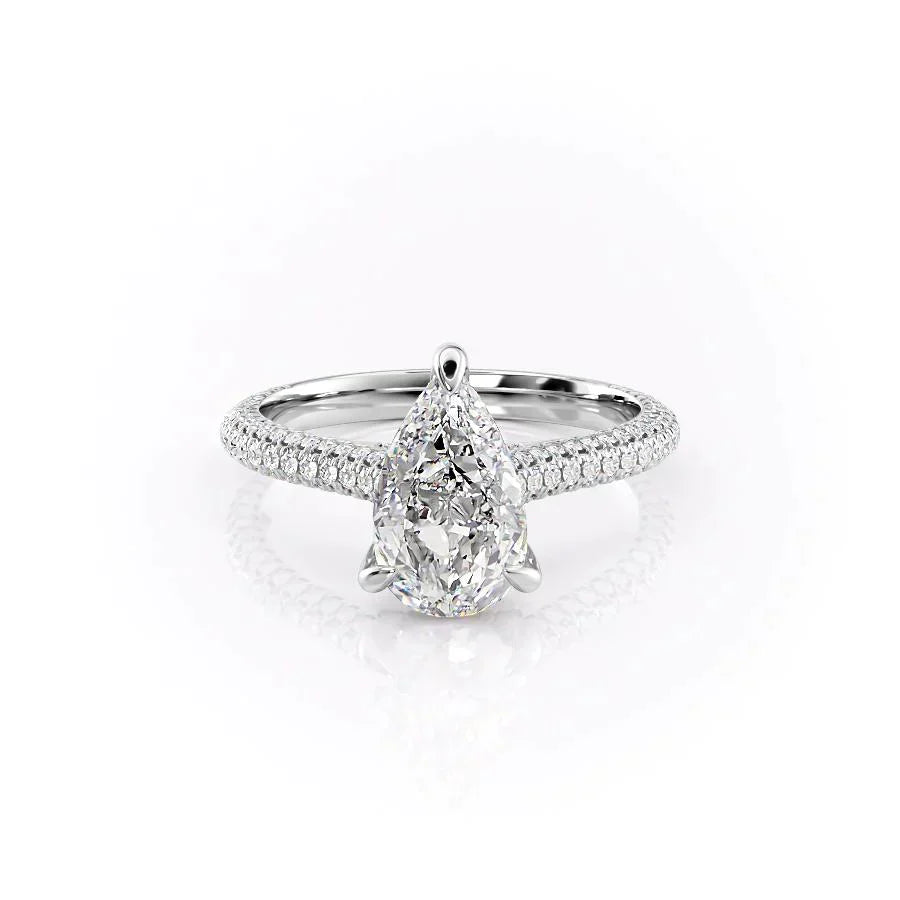 The Rachel Set  With A 1 Carat Pear 14K White Gold Moissanite