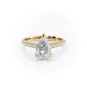 The Rachel Set With A 2 Carat Pear 18K Yellow Gold Lab Diamond